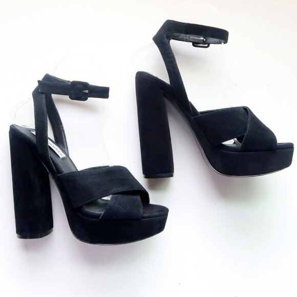 Steve Madden Jodi Black Suede Leather Platform Ankle Strap High Heel Sandals 7 - Picture 13 of 14